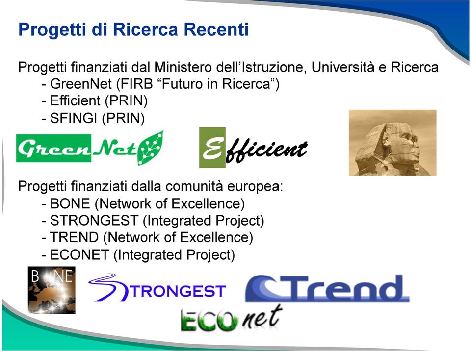 (PRIN) Progetti finanziati dalla comunità europea: - BONE (Network of Excellence) -