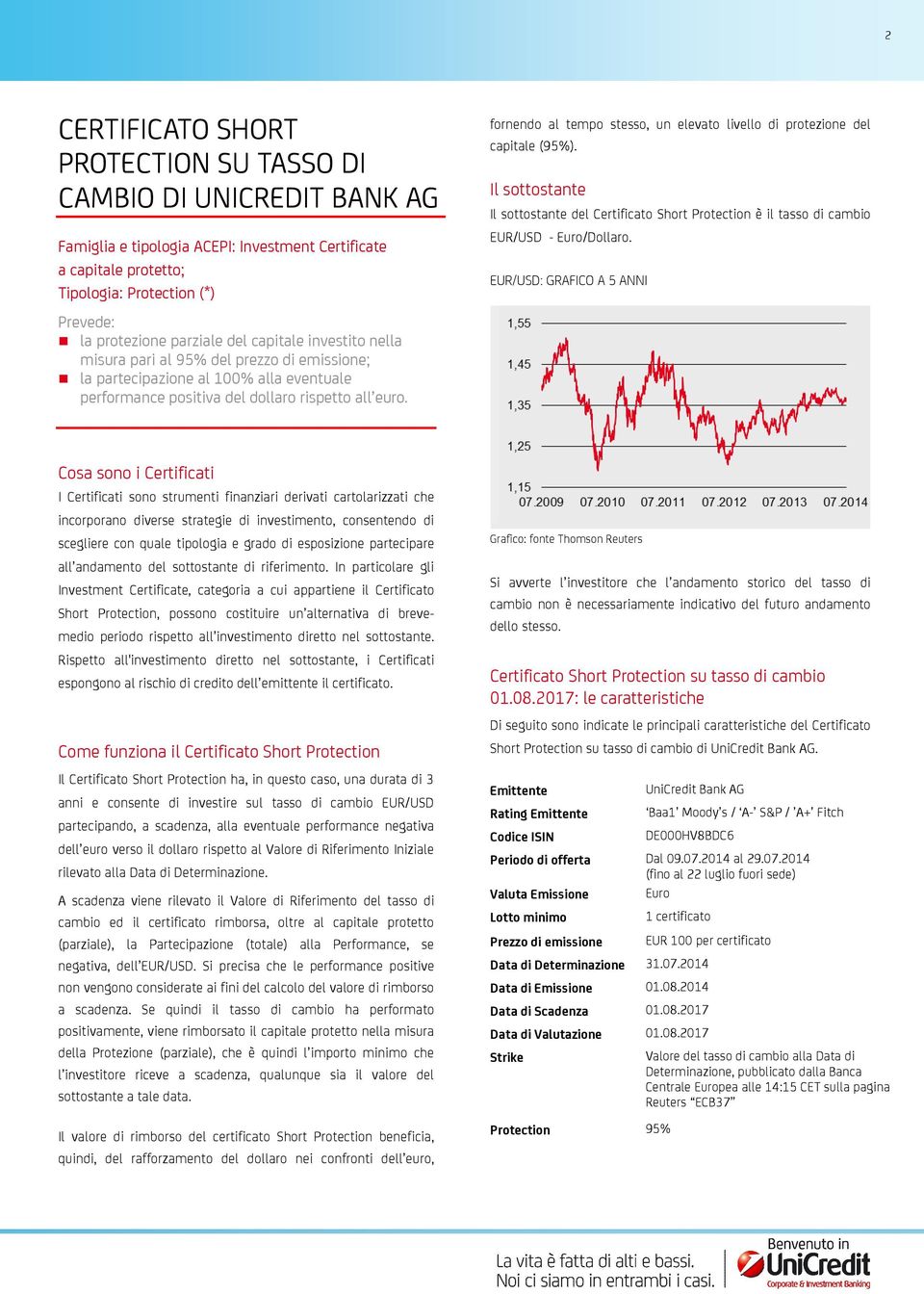 fornendo al tempo stesso, un elevato livello di protezione del capitale (95%). Il sottostante Il sottostante del Certificato Short Protection è il tasso di cambio EUR/USD - Euro/Dollaro.