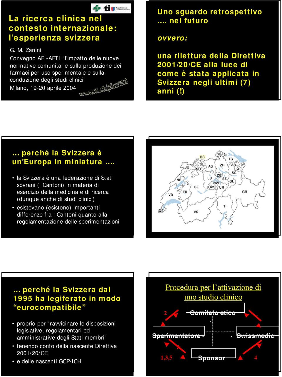 retrospettivo. nel futuro ovvero: una rilettura della Direttiva 2001/20/CE alla luce di come è stata applicata in Svizzera negli ultimi (7) anni (!) perché la Svizzera è un Europa in miniatura.