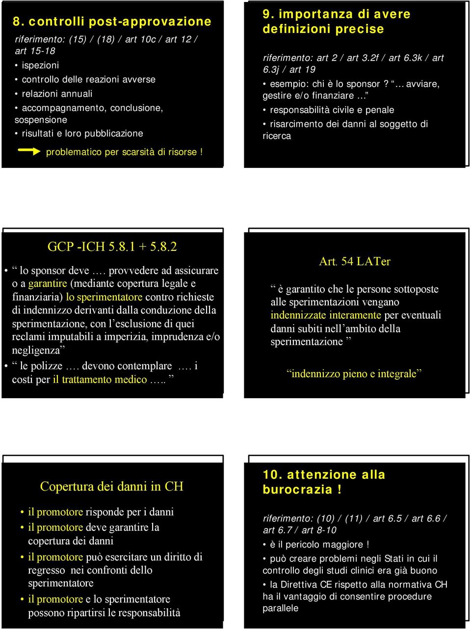 avviare, gestire e/o finanziare responsabilità civile e penale risarcimento dei danni al soggetto di ricerca GCP -ICH 5.8.1 + 5.8.2 lo sponsor deve.