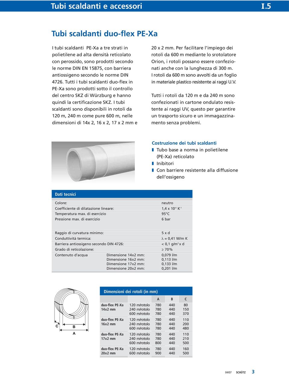 I tubi scaldanti sono disponibili in rotoli da 120 m, 240 m come pure 600 m, nelle dimensioni di 14x 2, 16 x 2, 17 x 2 mm e 20 x 2 mm.