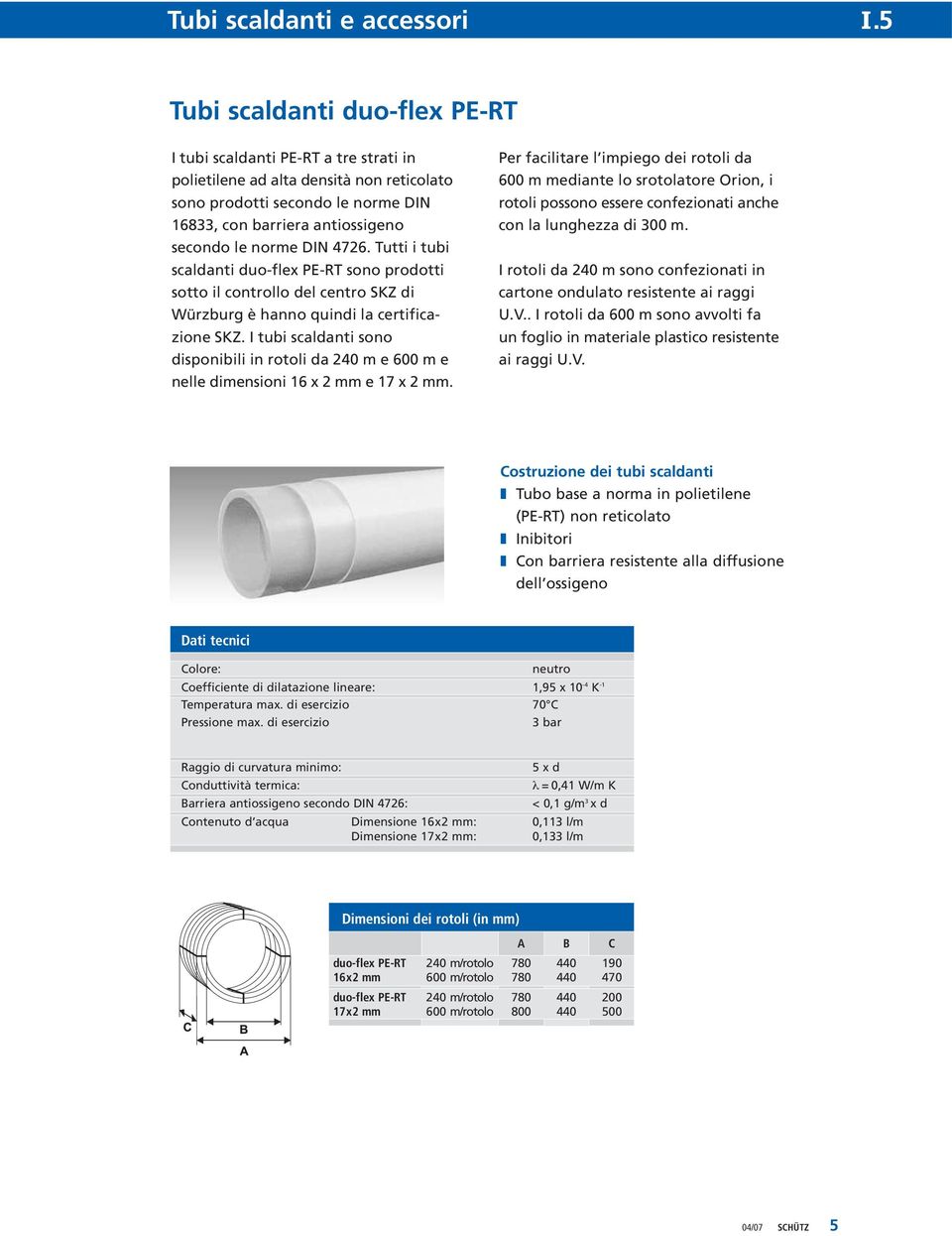 I tubi scaldanti sono disponibili in rotoli da 240 m e 600 m e nelle dimensioni 16 x 2 mm e 17 x 2 mm.
