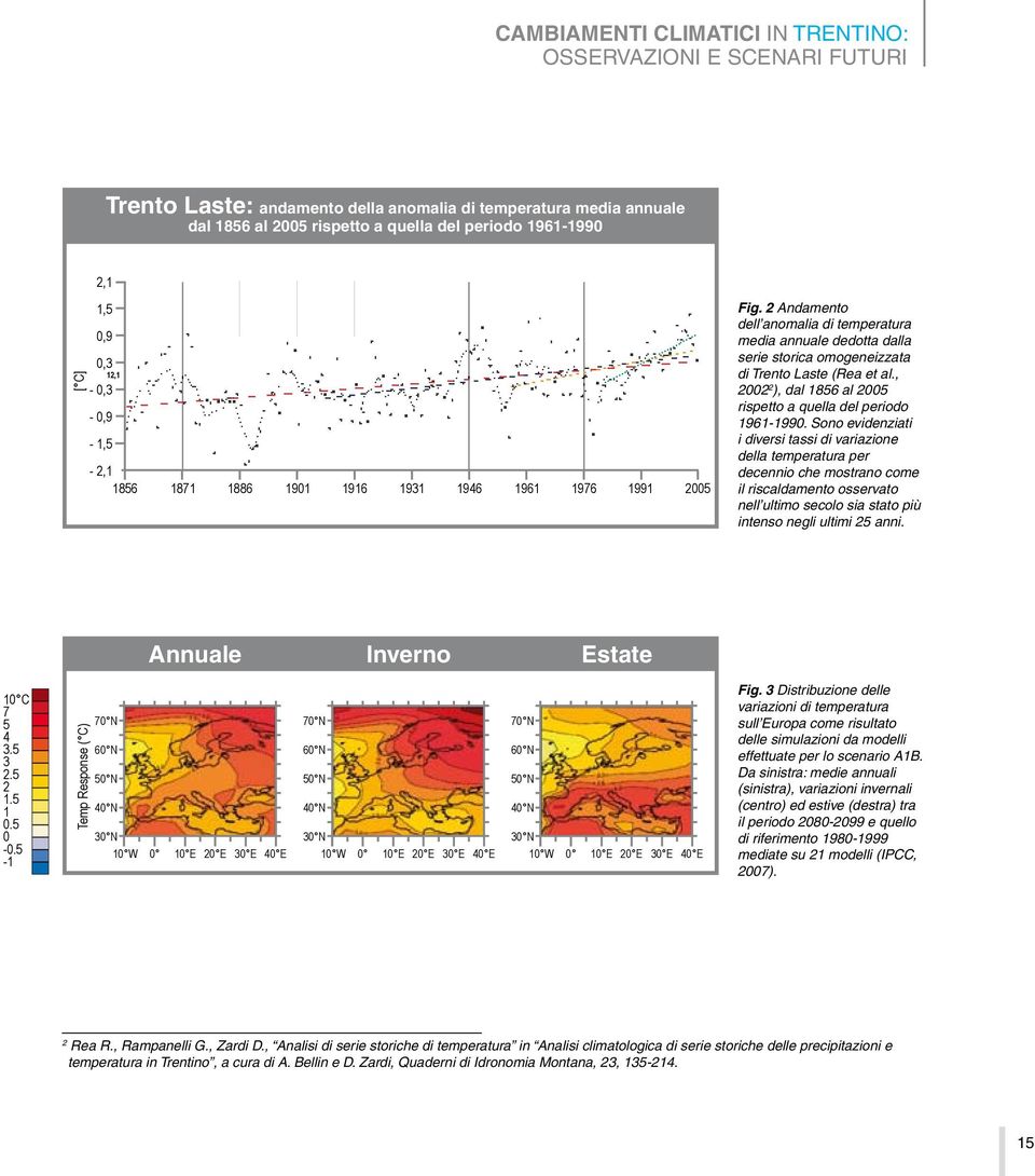 2 Andamento dell anomalia di temperatura media annuale dedotta dalla serie storica omogeneizzata di Trento Laste (Rea et al., 2002 2 ), dal 1856 al 2005 rispetto a quella del periodo 1961-1990.