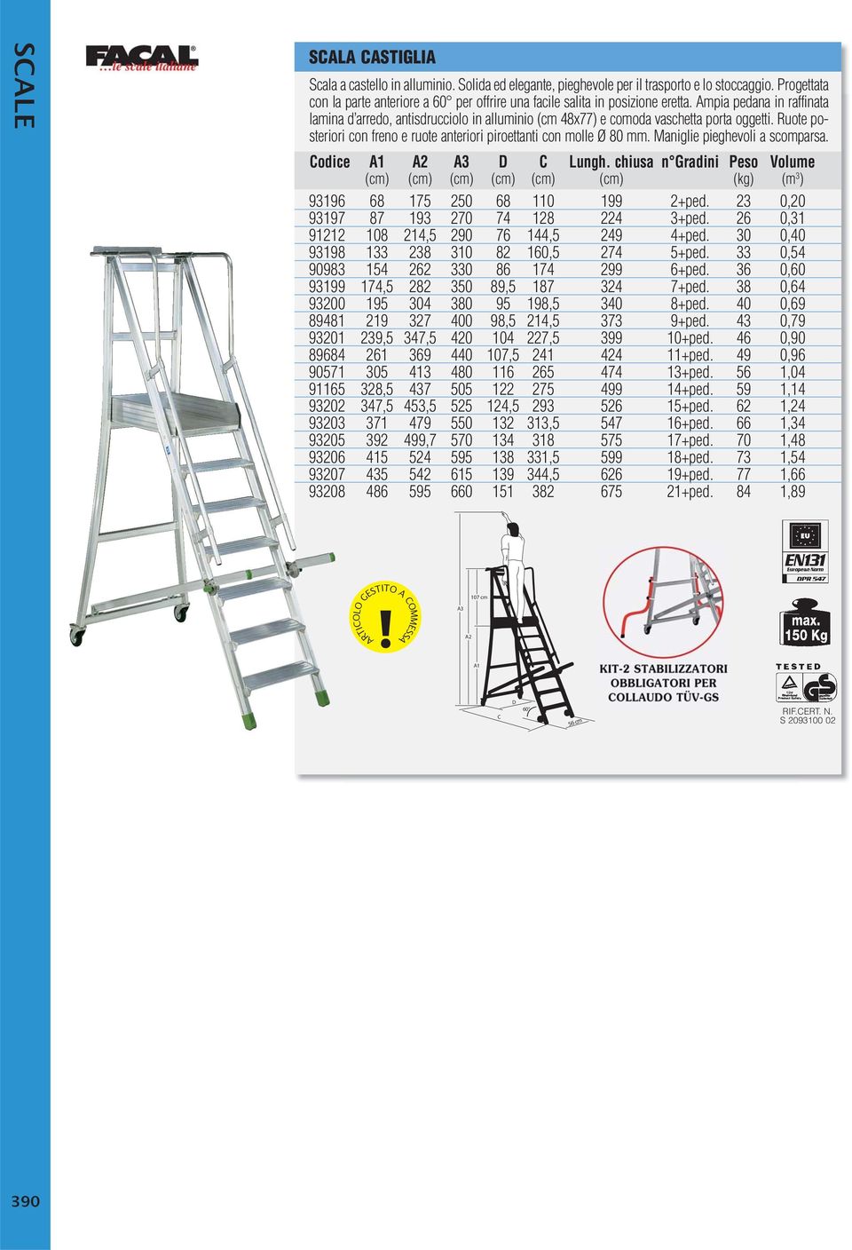 Ampia pedana in raffinata lamina d arredo, antisdrucciolo in alluminio (cm 48x77) e comoda vaschetta porta oggetti. Ruote posteriori con freno e ruote anteriori piroettanti con molle Ø 80 mm.