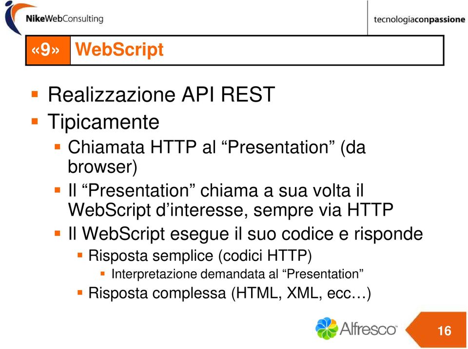 via HTTP Il WebScript esegue il suo codice e risponde Risposta semplice (codici