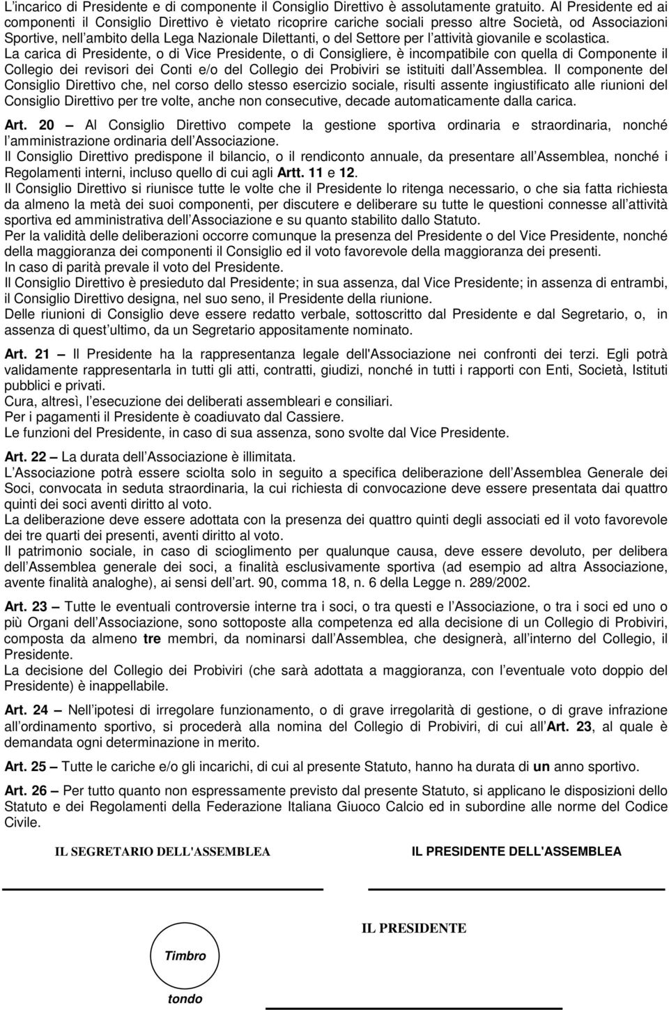 per l attività giovanile e scolastica.