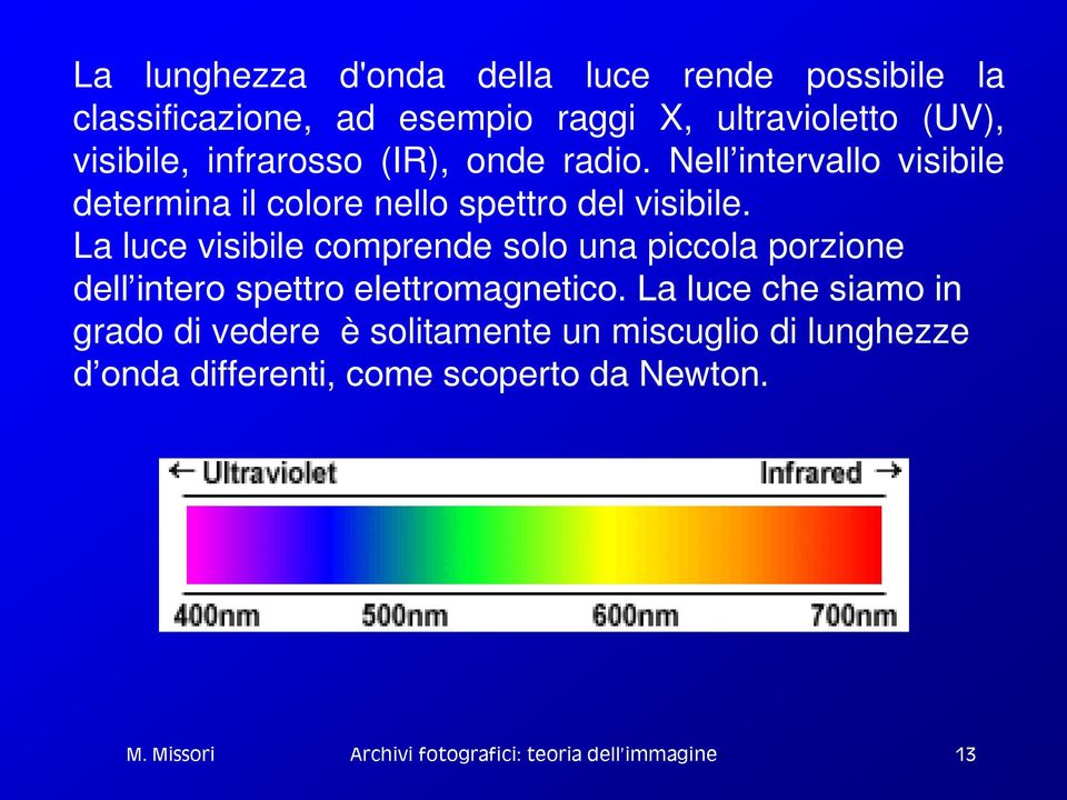 Nell intervallo visibile determina il colore nello spettro del visibile.