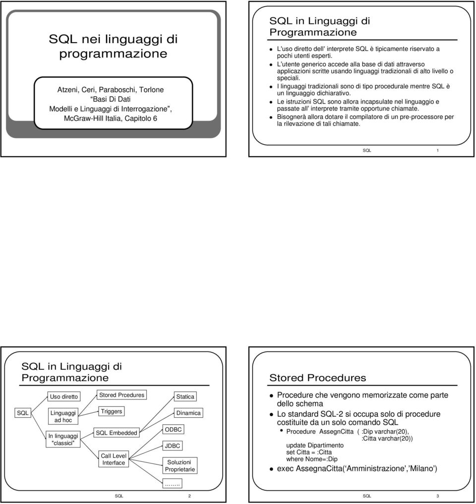 L utente generico accede alla base di dati attraverso applicazioni scritte usando linguaggi tradizionali di alto livello o speciali.