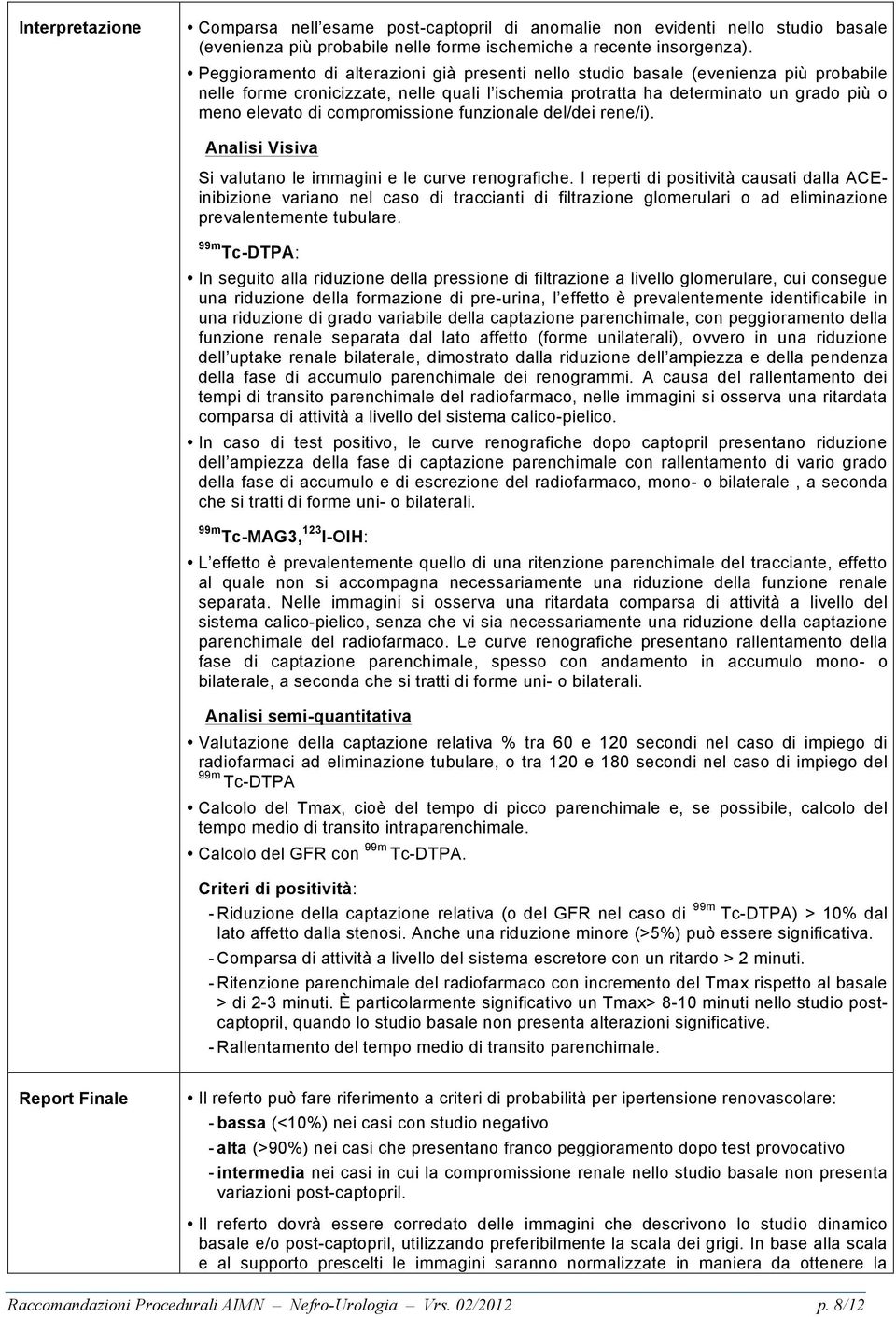 compromissione funzionale del/dei rene/i). Analisi Visiva Si valutano le immagini e le curve renografiche.