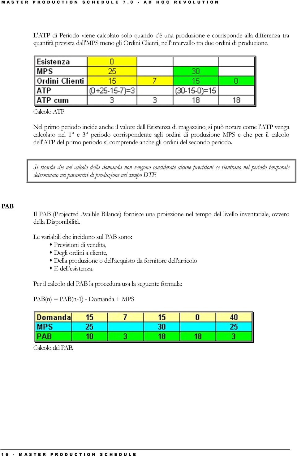 tra due ordini di produzione. Calcolo ATP.