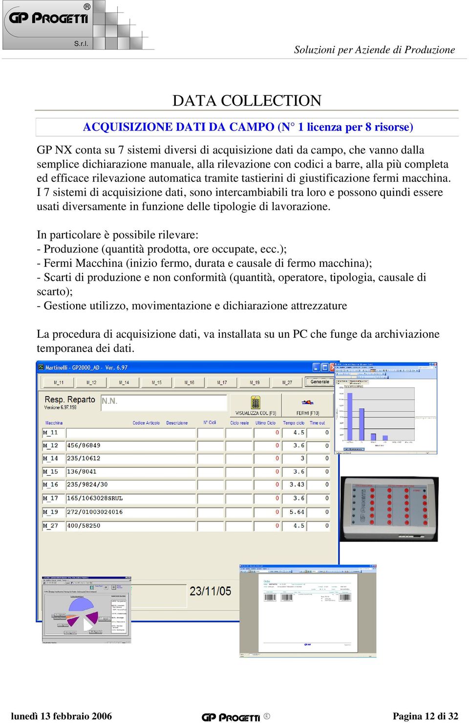 I 7 sistemi di acquisizione dati, sono intercambiabili tra loro e possono quindi essere usati diversamente in funzione delle tipologie di lavorazione.