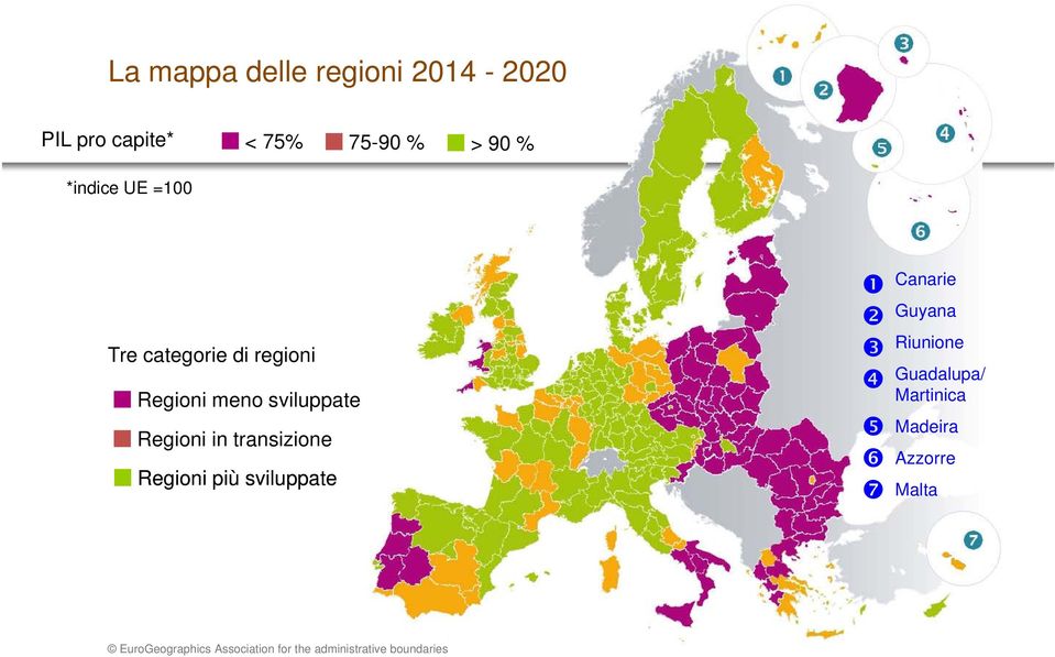 transizione Regioni più sviluppate Canarie Guyana Riunione Guadalupa/