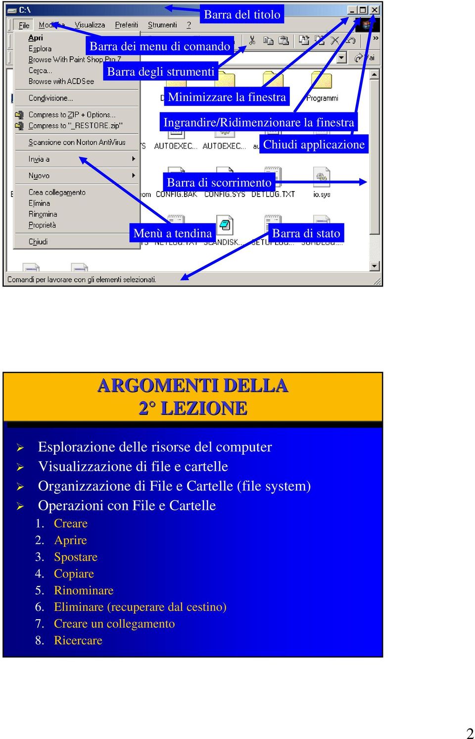 computer Visualizzazione di file e cartelle Organizzazione di File e Cartelle (file system) Operazioni con File e Cartelle 1.