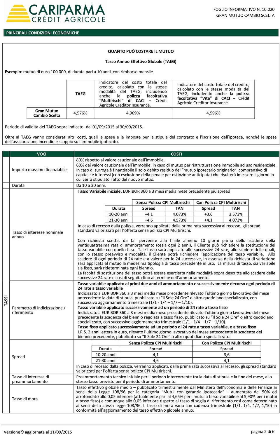 facoltativa Multirischi di CACI Crédit Agricole Creditor Insurance.