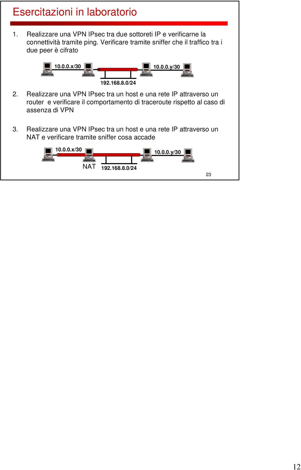 Realizzare una VPN IPsec tra un host e una rete IP attraverso un router e verificare il comportamento di traceroute rispetto al caso di