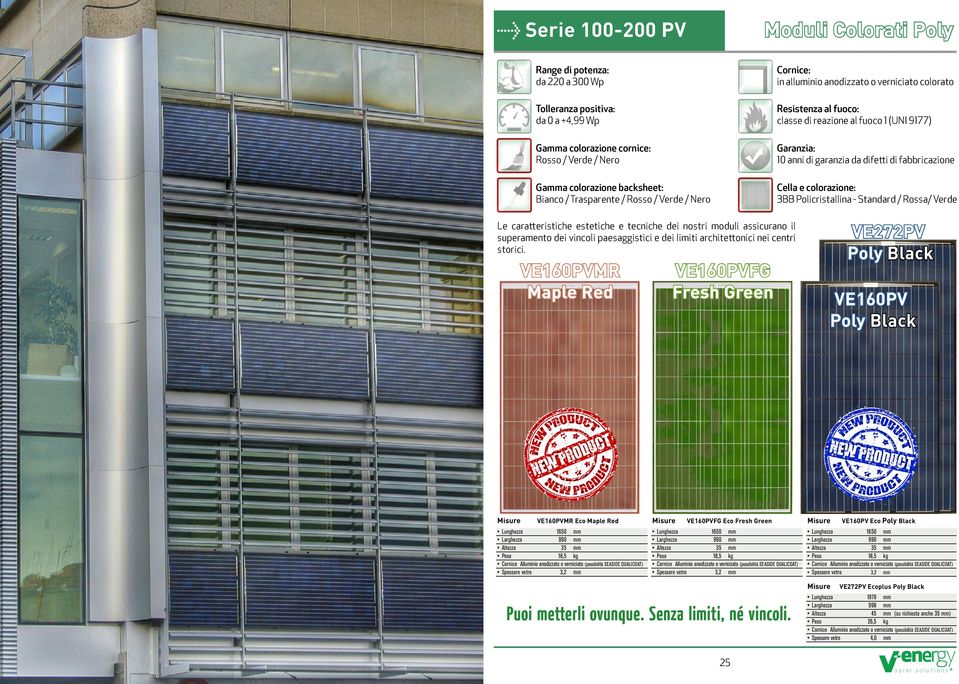 Verde / Nero Cella e colorazione: 3BB Policristallina - Standard / Rossa/ Verde Le caratteristiche estetiche e tecniche dei nostri moduli assicurano il superamento dei vincoli paesaggistici e dei