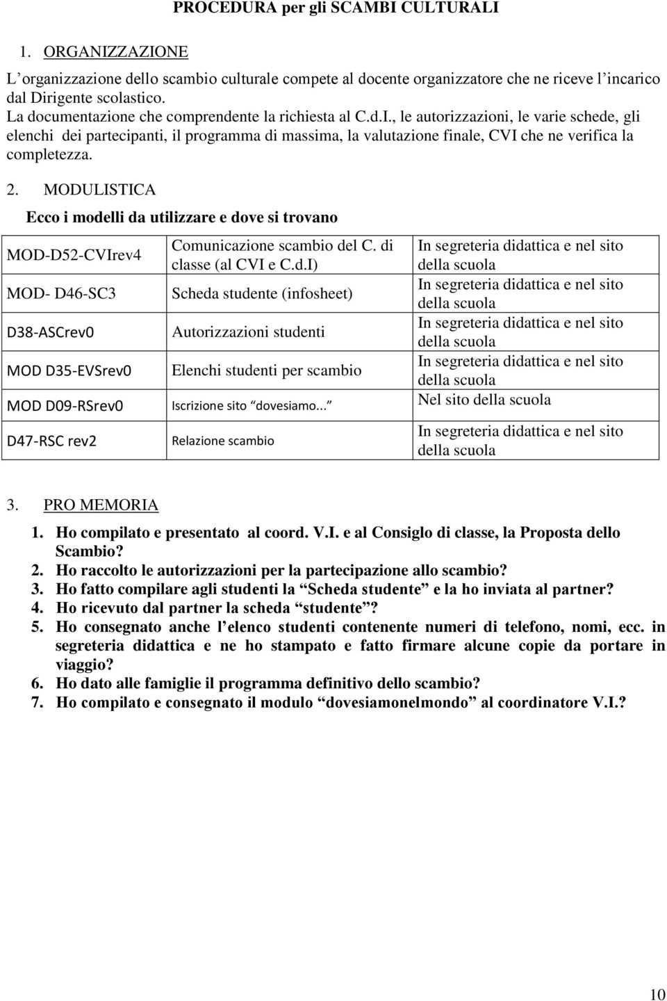 , le autorizzazioni, le varie schede, gli elenchi dei partecipanti, il programma di massima, la valutazione finale, CVI che ne verifica la completezza. 2.