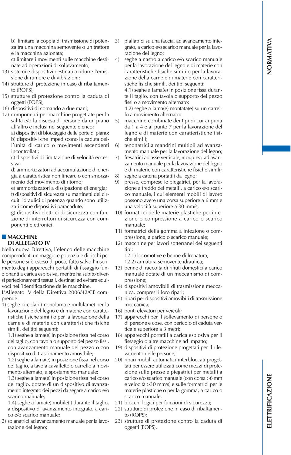 (FOPS); 16) dispositivi di comando a due mani; 17) componenti per macchine progettate per la salita e/o la discesa di persone da un piano all altro e inclusi nel seguente elenco: a) dispositivi di