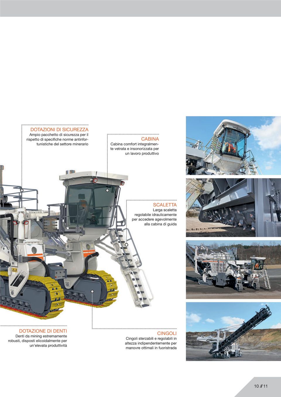 idraulicamente per accedere agevolmente alla cabina di guida DOTAZIONE DI DENTI Denti da mining estremamente robusti, disposti