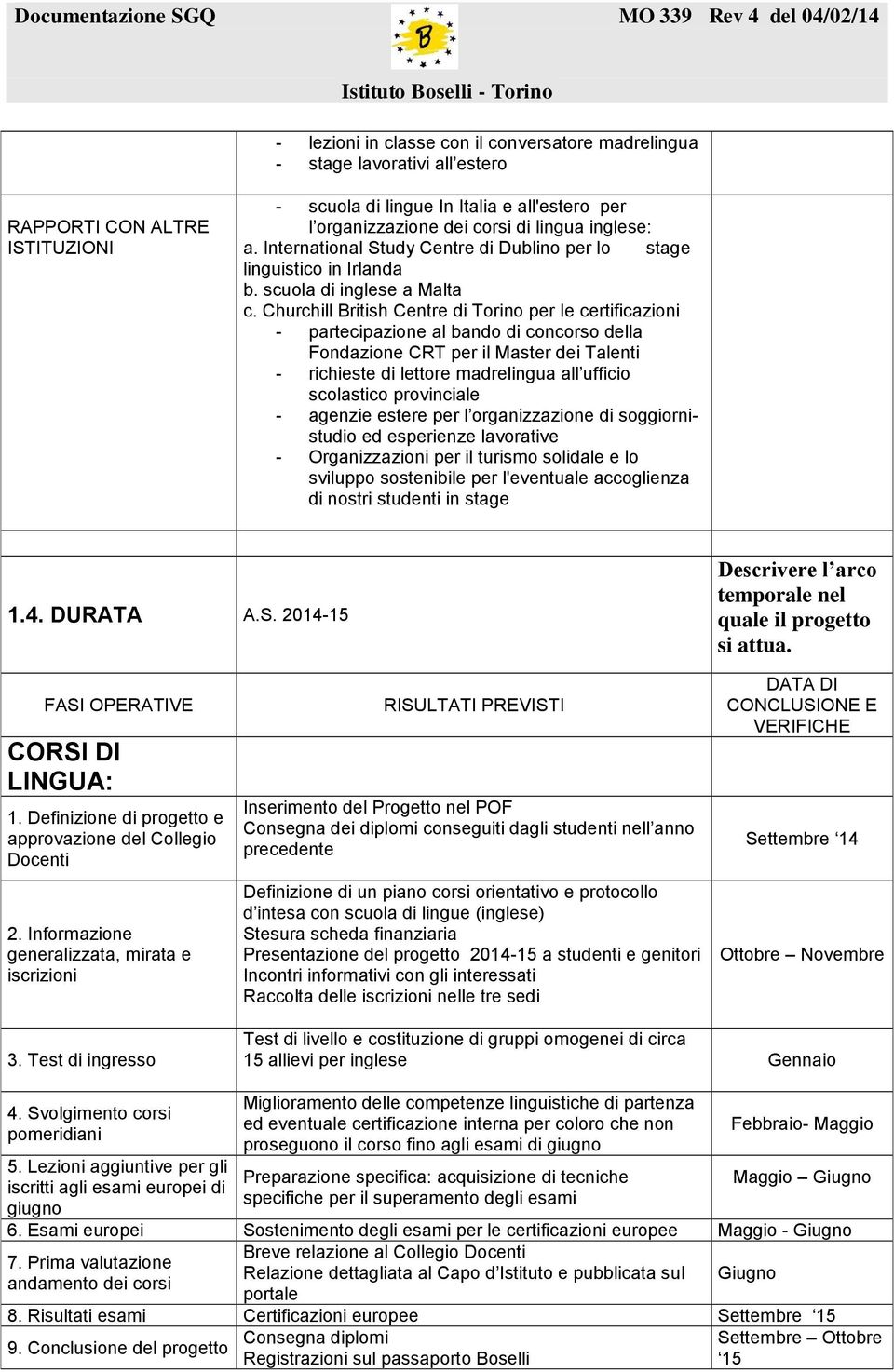 Churchill British Centre di Torino per le certificazioni - partecipazione al bando di concorso della Fondazione CRT per il Master dei Talenti - richieste di lettore madrelingua all ufficio scolastico