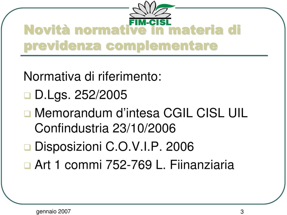 Confindustria 23/10/2006 Disposizioni C.O.V.