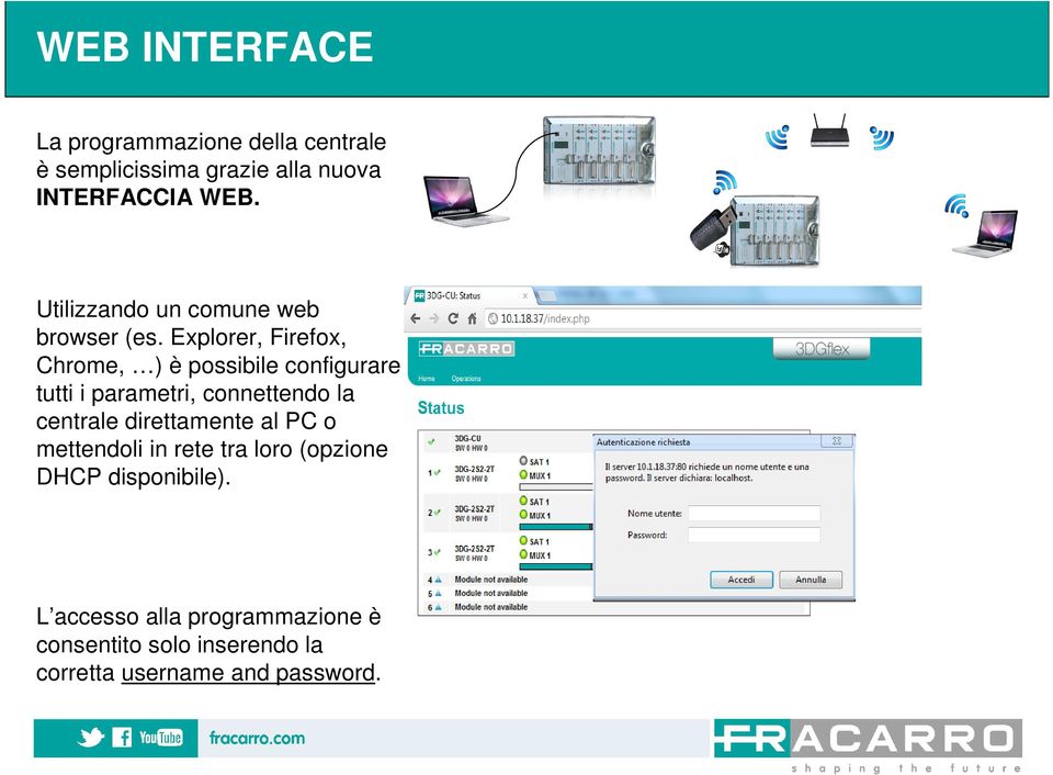 Explorer, Firefox, Chrome, ) è possibile configurare tutti i parametri, connettendo la centrale