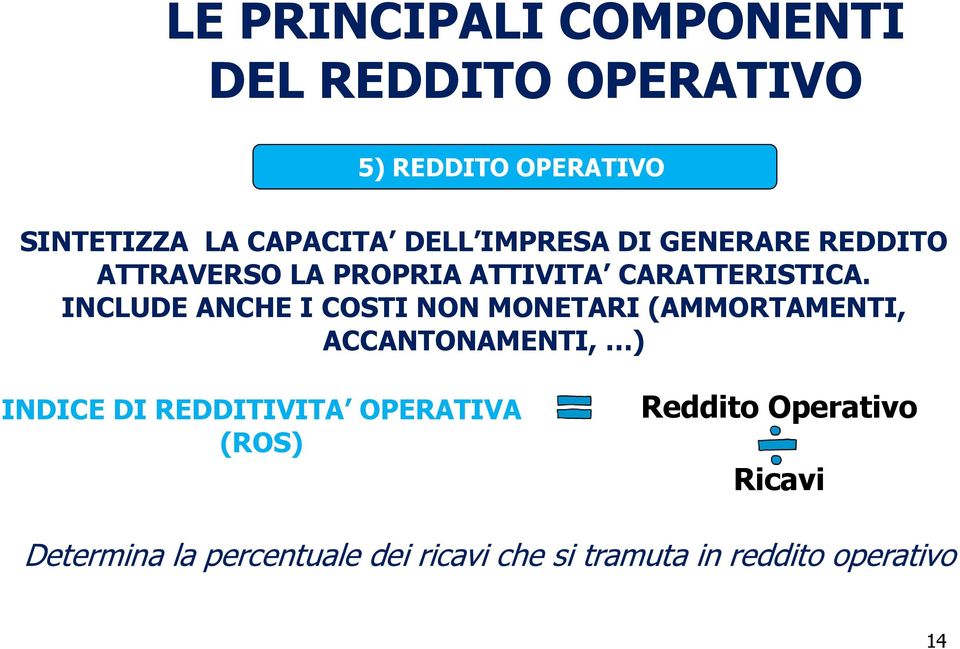 INCLUDE ANCHE I COSTI NON MONETARI (AMMORTAMENTI, ACCANTONAMENTI, ) INDICE DI