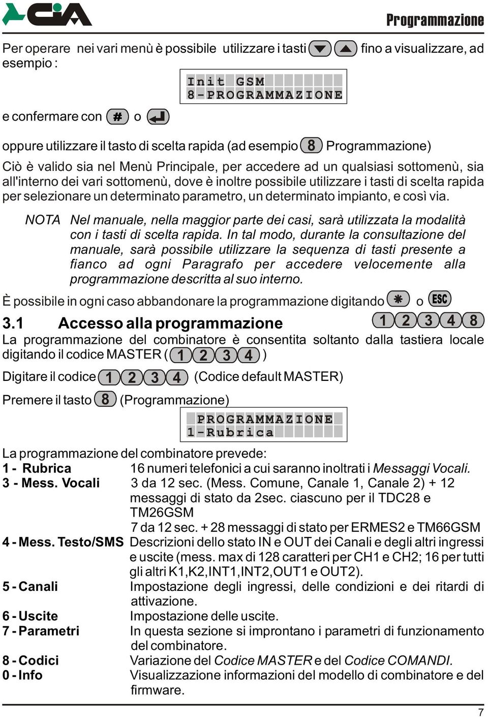 per selezionare un determinato parametro, un determinato impianto, e così via. NOTA Nel manuale, nella maggior parte dei casi, sarà utilizzata la modalità con i tasti di scelta rapida.