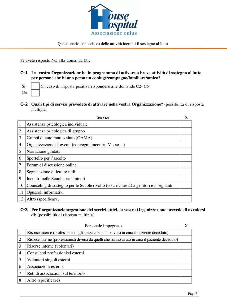 (possibilità di risposta multipla) Servizi 1 Assistenza psicologica individuale 2 Assistenza psicologica di gruppo 3 Gruppi di auto mutuo aiuto (GAMA) 4 Organizzazione di eventi (convegni, incontri,