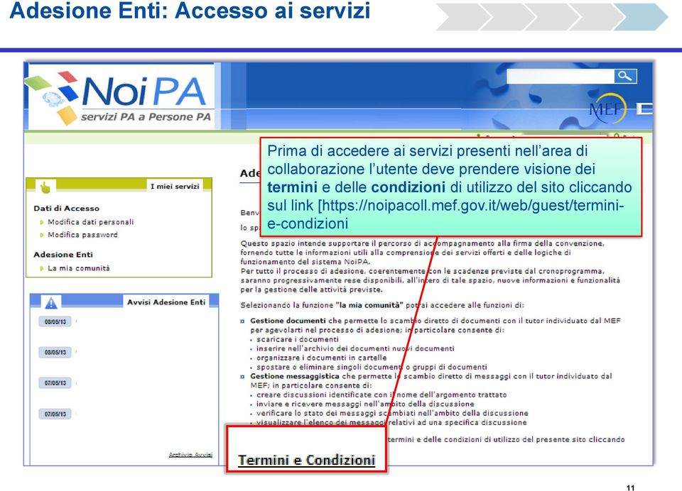 prendere visione dei termini e delle condizioni di utilizzo del sito