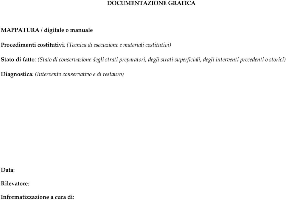 strati preparatori, degli strati superficiali, degli interventi precedenti o storici)