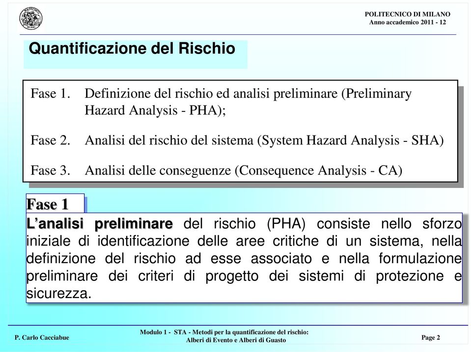 del del rischio rischio del del sistema sistema (System (System Hazard Hazard Analysis Analysis - - SHA) SHA) Analisi Analisi delle delle conseguenze conseguenze (Consequence (Consequence