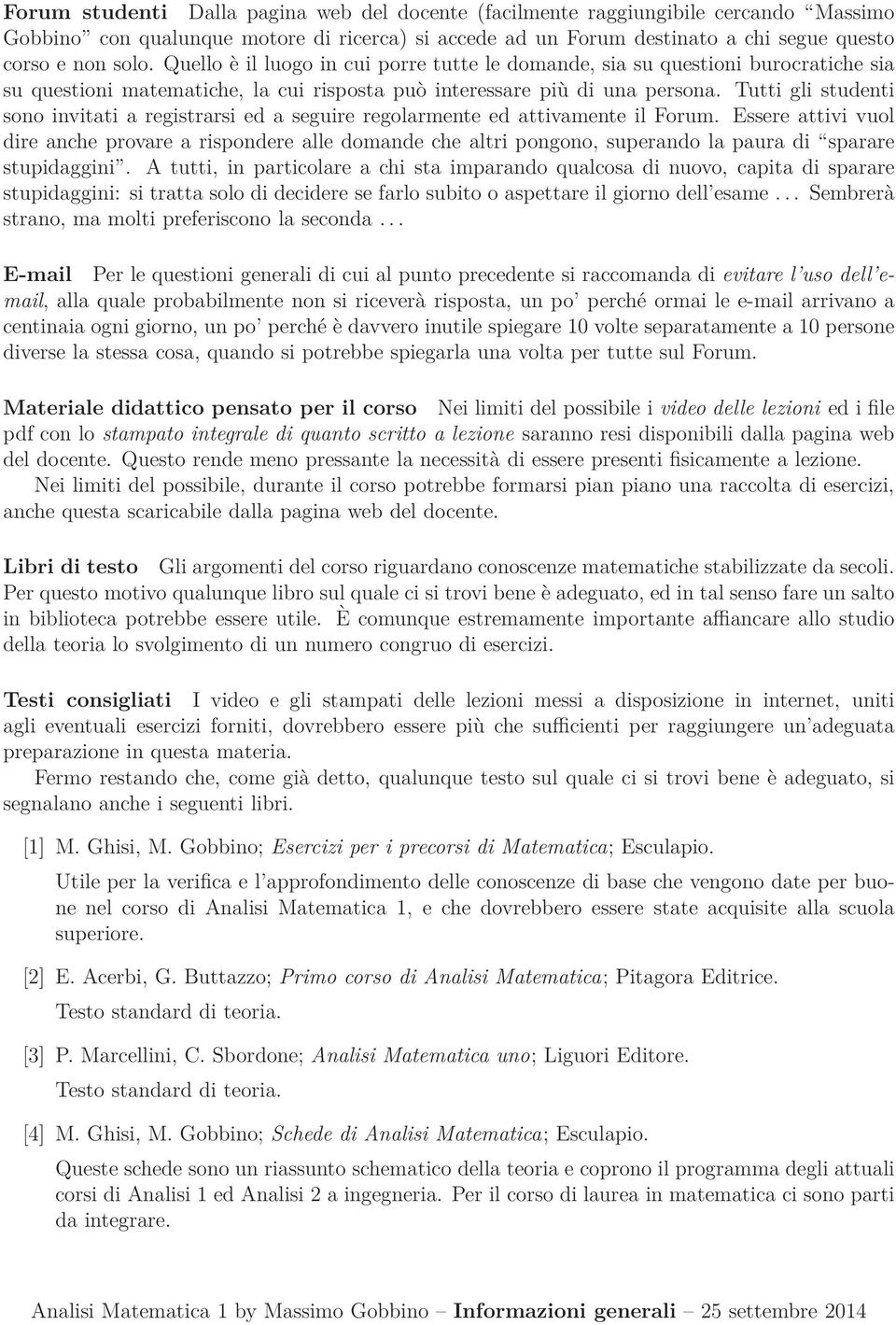 Universita Di Pisa Corso Di Laurea In Matematica Corso Di Analisi Matematica 1 Informazioni Pdf Download Gratuito