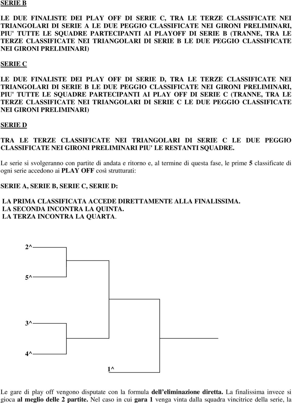 NEI TRIANGOLARI DI SERIE B LE DUE PEGGIO CLASSIFICATE NEI GIRONI PRELIMINARI, PIU' TUTTE LE SQUADRE PARTECIPANTI AI PLAY OFF DI SERIE C (TRANNE, TRA LE TERZE CLASSIFICATE NEI TRIANGOLARI DI SERIE C