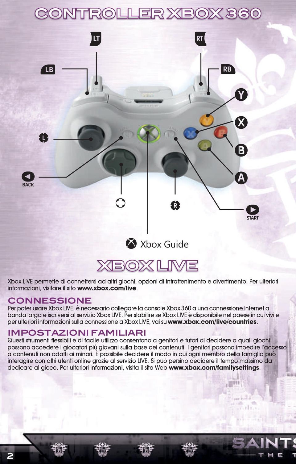 CONNESSIONE Per poter usare Xbox LIVE, è necessario collegare la console Xbox 360 a una connessione Internet a banda larga e iscriversi al servizio Xbox LIVE.