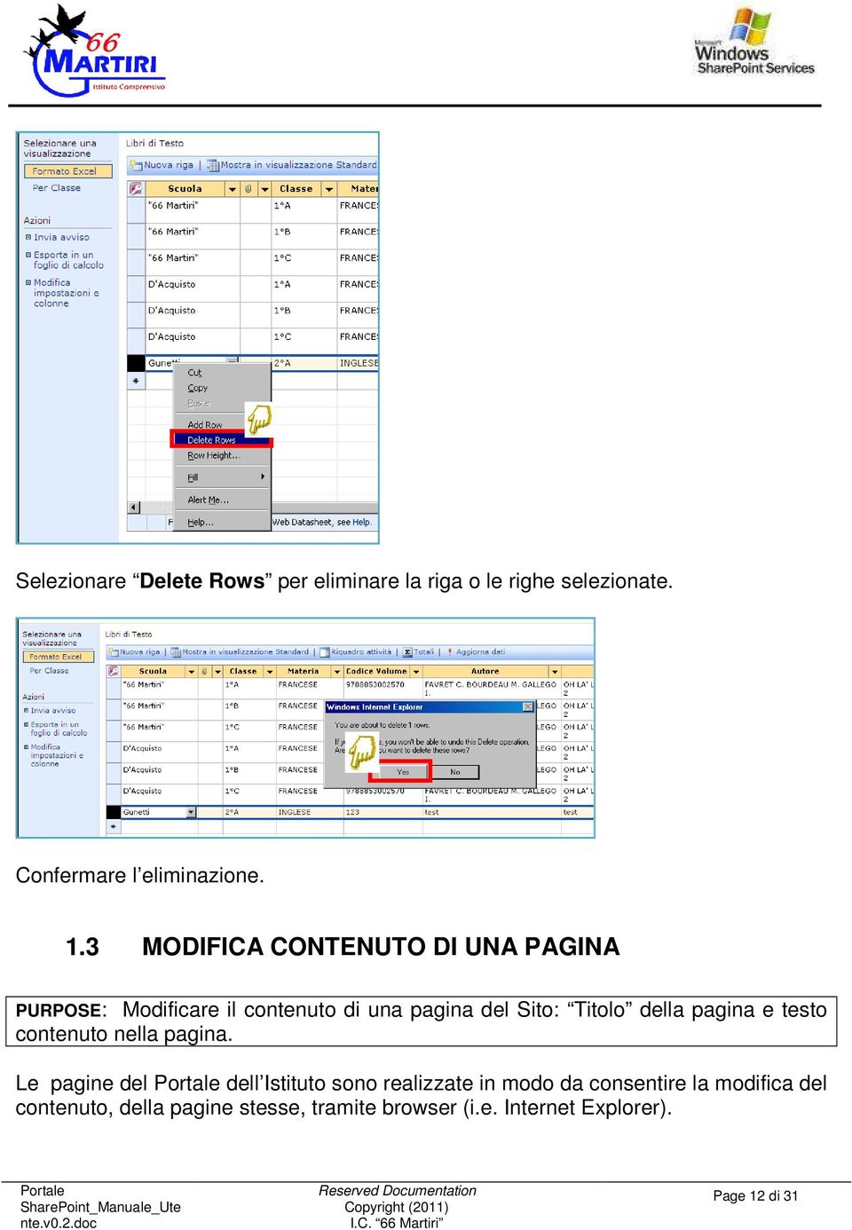 della pagina e testo contenuto nella pagina.