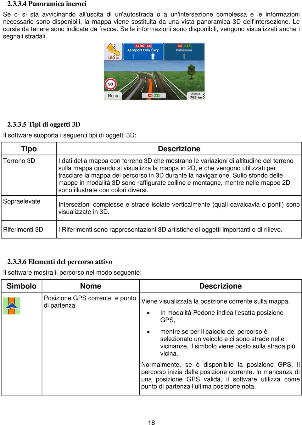 dell'intersezione. Le corsie da tenere sono indicate da frecce. Se le informazioni sono disponibili, vengono visualizzati anche i segnali stradali. 2.3.