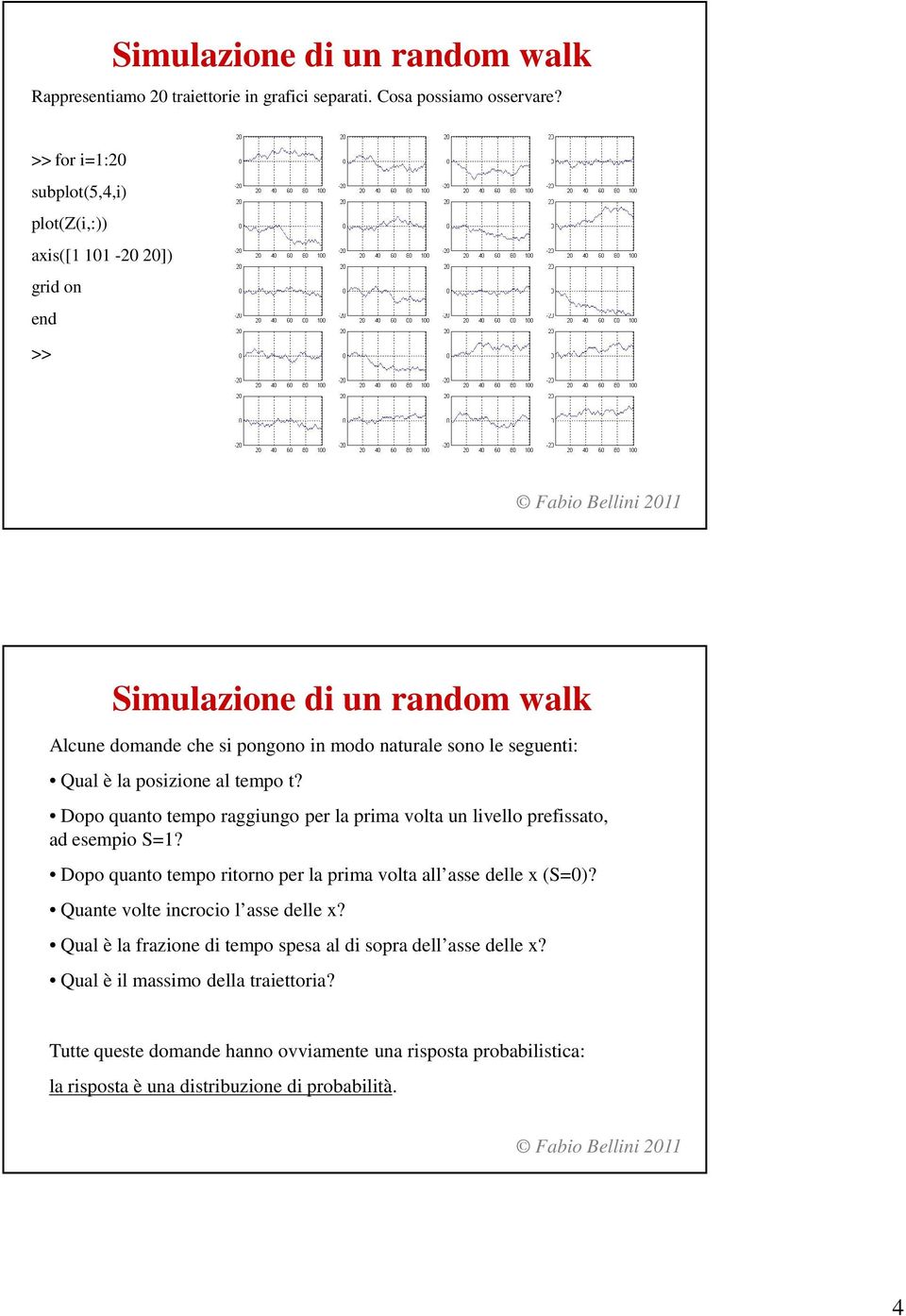 posizioe al tempo t? Dopo quato tempo raggiugo per la prima volta u livello prefissato, ad esempio S=? Dopo quato tempo ritoro per la prima volta all asse delle S=0)?