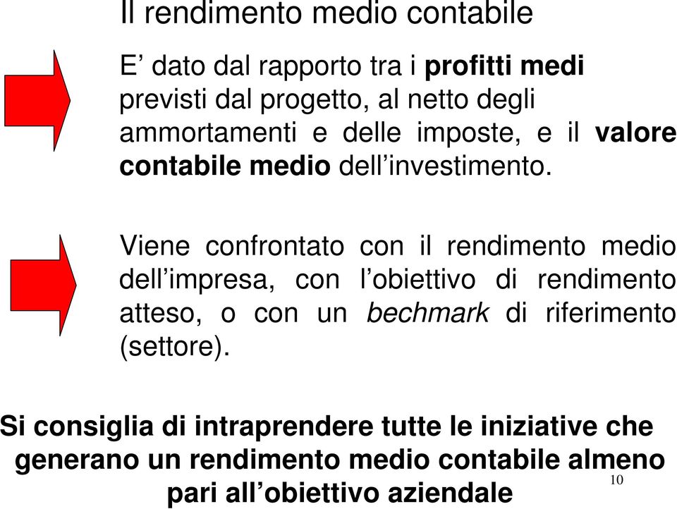 Viene confrontato con il rendimento medio dell impresa, con l obiettivo di rendimento atteso, o con un bechmark