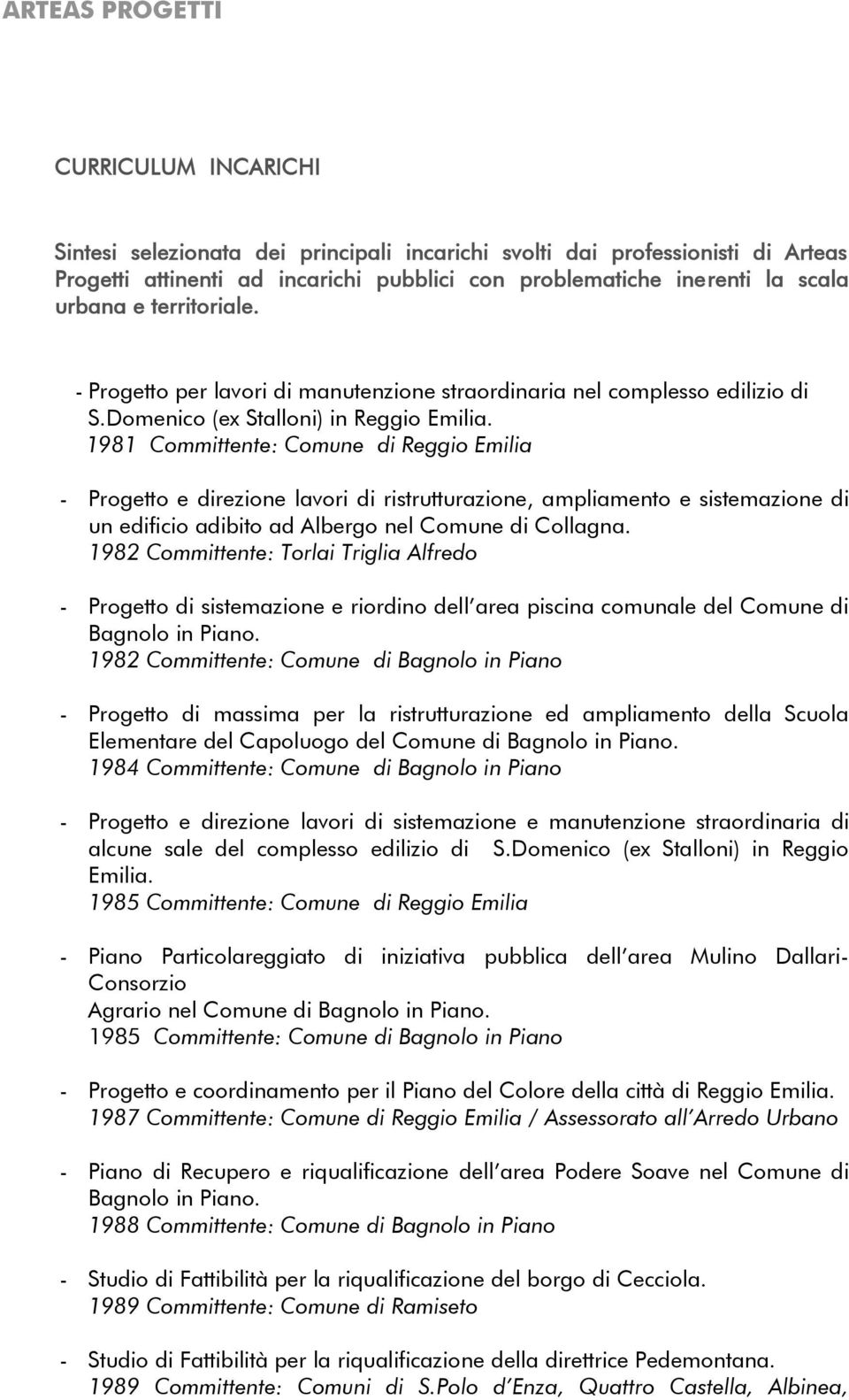 1981 Committente: Comune di Reggio Emilia - Progetto e direzione lavori di ristrutturazione, ampliamento e sistemazione di un edificio adibito ad Albergo nel Comune di Collagna.