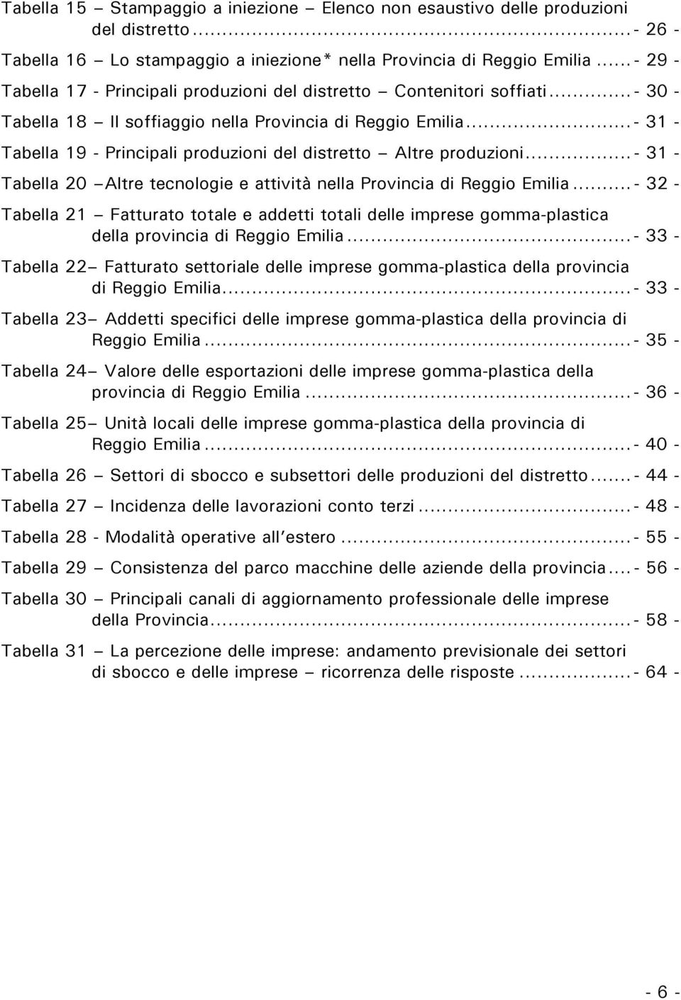 ..- 31 - Tabella 19 - Principali produzioni del distretto Altre produzioni...- 31 - Tabella 20 Altre tecnologie e attività nella Provincia di Reggio Emilia.