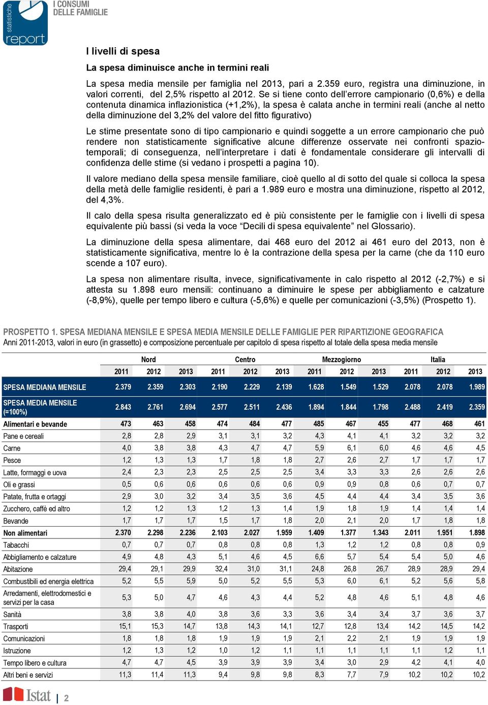 fitto figurativo) Le stime presentate sono di tipo campionario e quindi soggette a un errore campionario che può rendere non statisticamente significative alcune differenze osservate nei confronti