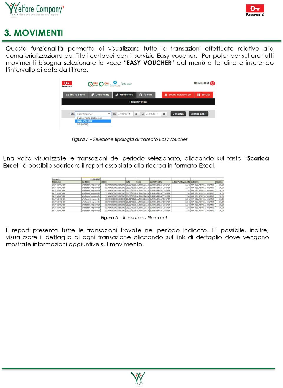 Figura 5 Selezione tipologia di transato EasyVoucher Una volta visualizzate le transazioni del periodo selezionato, cliccando sul tasto Scarica Excel è possibile scaricare il report associato alla