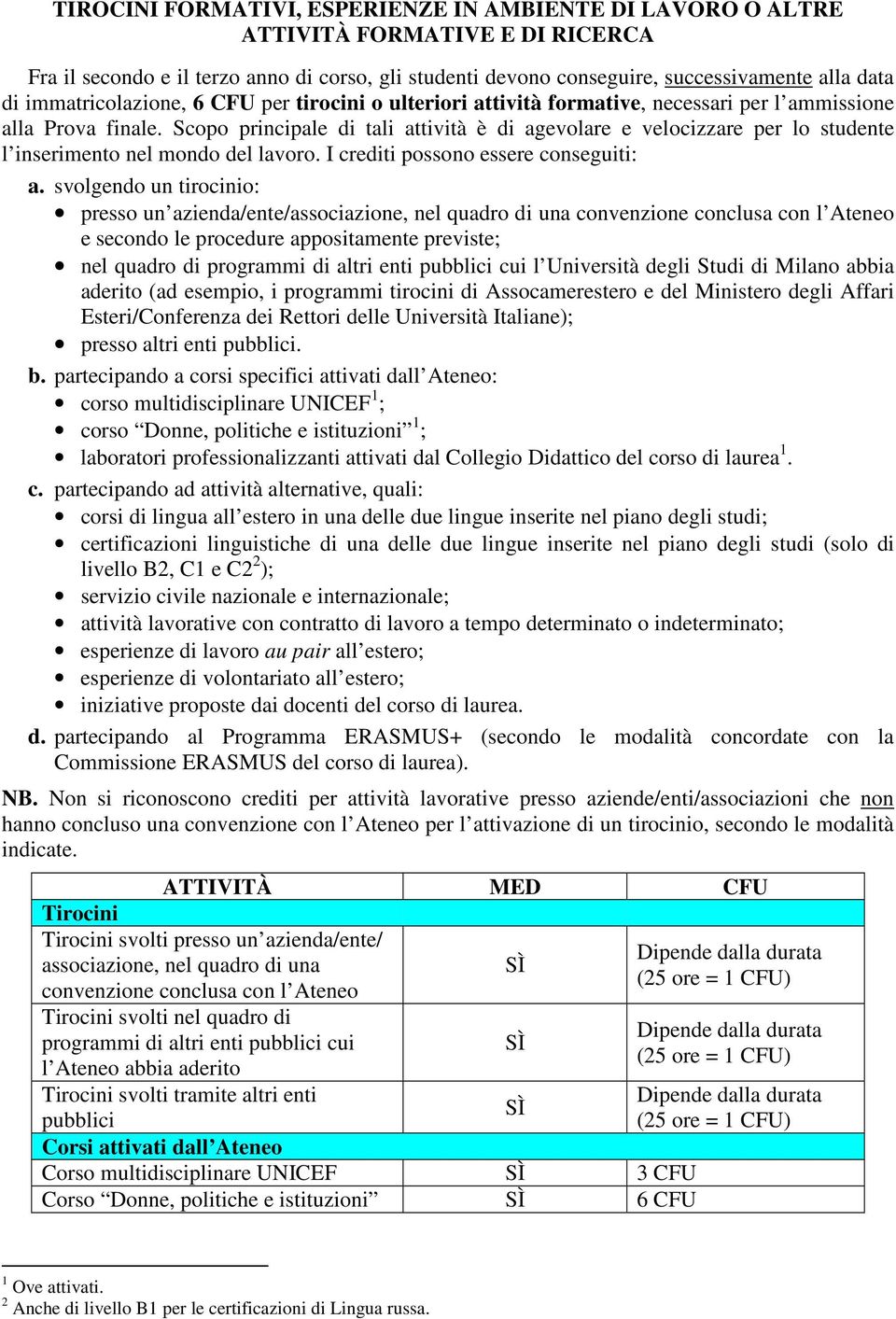 Scopo principale di tali attività è di agevolare e velocizzare per lo studente l inserimento nel mondo del lavoro. I crediti possono essere conseguiti: a.