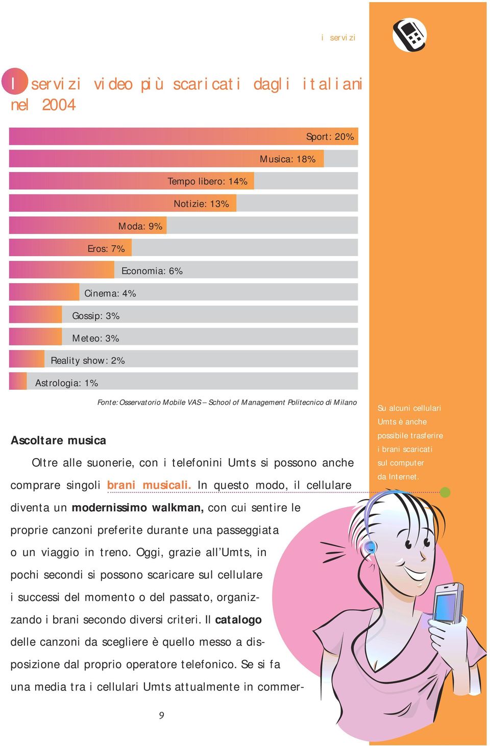 Oggi, grazie all Umts, in pochi secondi si possono scaricare sul cellulare i successi del momento o del passato, organizzando i brani secondo diversi criteri.