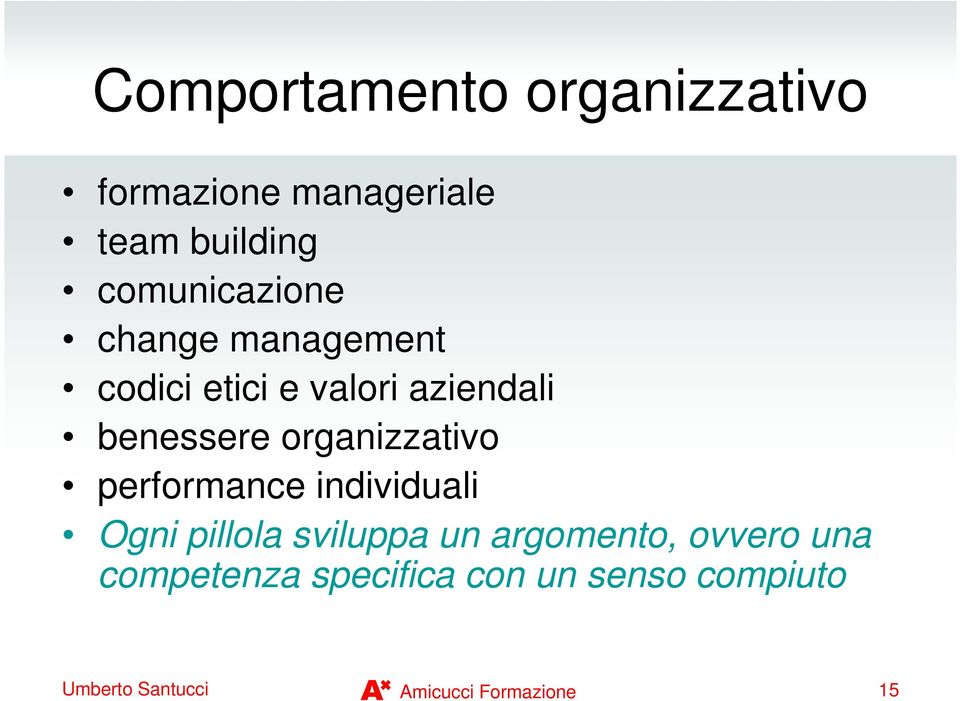 organizzativo performance individuali Ogni pillola sviluppa un argomento,