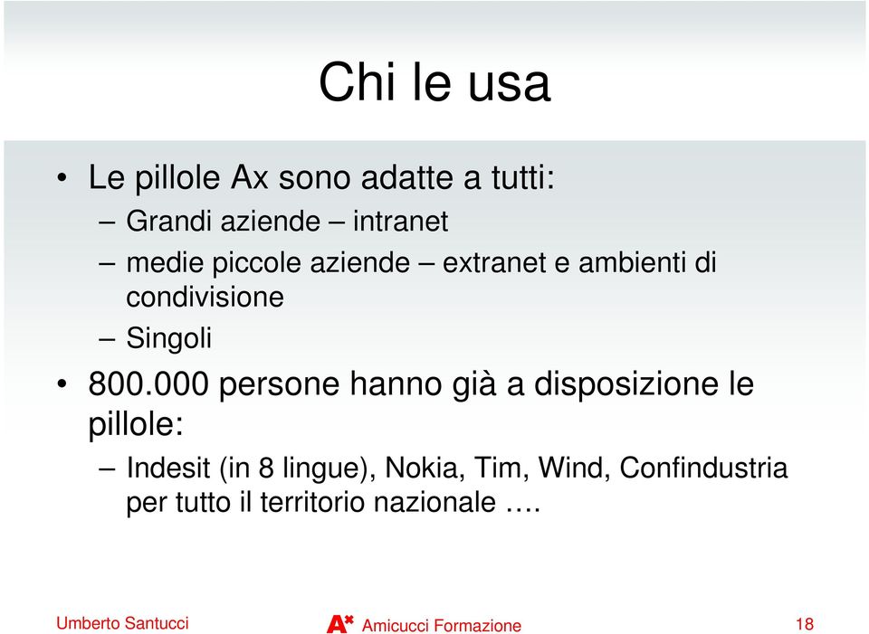 000 persone hanno già a disposizione le pillole: Indesit (in 8 lingue), Nokia,