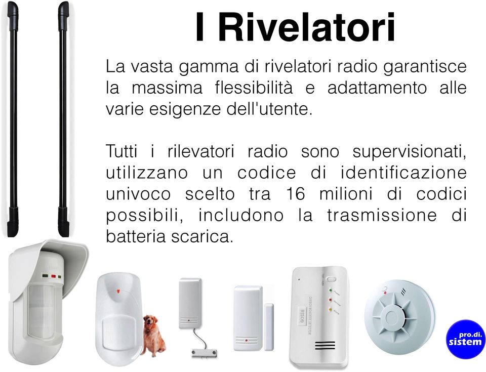 Tutti i rilevatori radio sono supervisionati, utilizzano un codice di