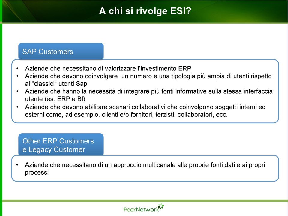 rispetto ai classici utenti Sap. Aziende che hanno la necessità di integrare più fonti informative sulla stessa interfaccia utente (es.