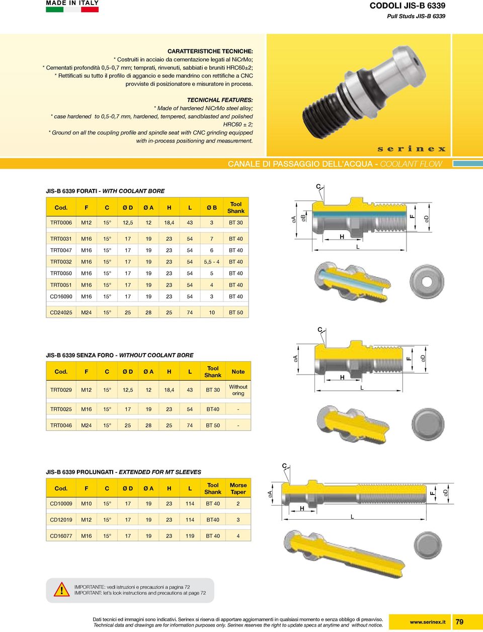 M16 15 17 19 23 54 3 BT 40 CD24025 M24 15 25 28 25 74 10 BT 50 JIS-B 6339 SENZA FORO - WITHOUT COOLANT BORE TRT0029 M12 15 12,5 12 18,4 43 BT 30 out TRT0025 M16 15 17 19 23 54 BT40 - TRT0046